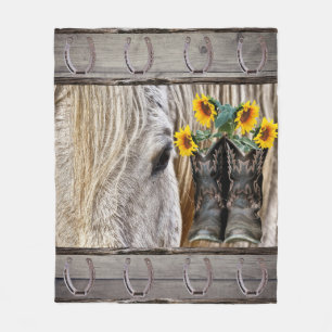 Couverture Polaire Botte de Cheval Cowboy Tournesols Guitare Cowboy C