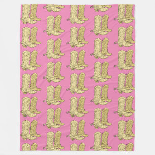 Couverture Polaire Bottes Cowboy Cowgirl à la crème rose