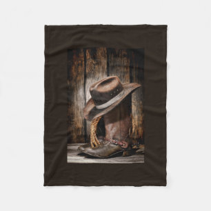 Couverture Polaire bottes de cowboy en bois de grange de brun de pays