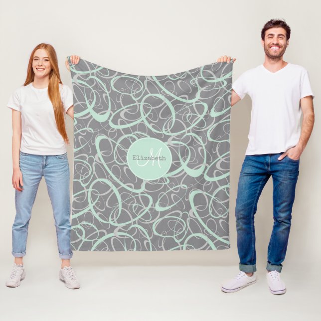 Couverture Polaire boucles funky gris menthe personnalisées (En situation)