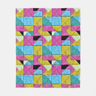 Couverture Polaire Bouho Faux Patchwork Quilt rose jaune bleu
