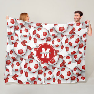 Couverture Polaire boules de football rouge blanc motif monogrammed