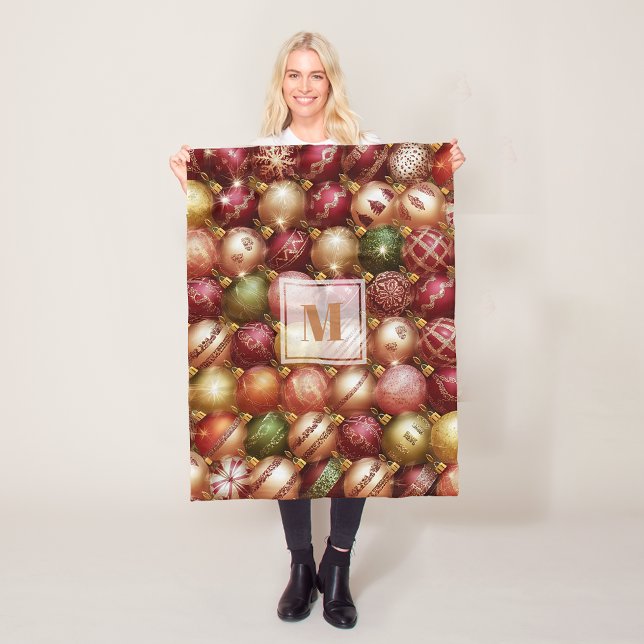 Couverture Polaire Boules de Noël Élégantes pour l'Arbre (Elegant Christmas Tree Baubles Fleece Blanket - SMALL 30" x 40" shown of 3 sizes)