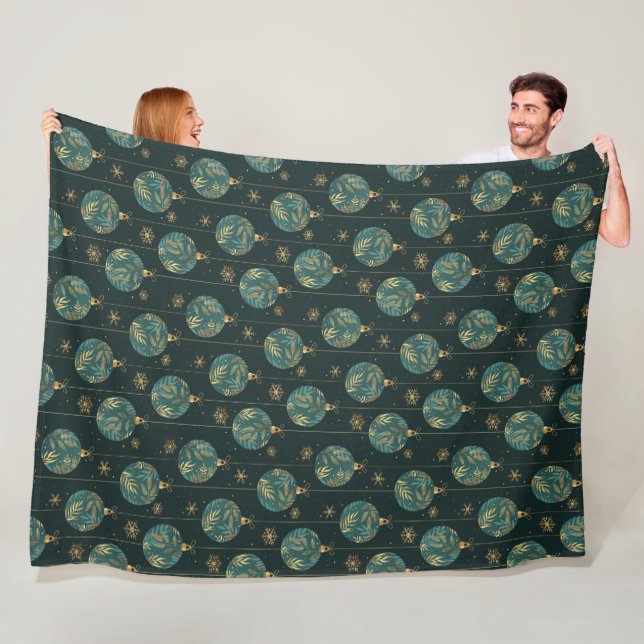 Couverture Polaire Boules de Noël Snowflakes Gold Foliing Feuilles (En situation)