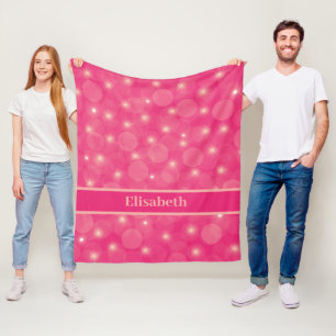 Couverture Polaire boules roses et étoiles personnalisées