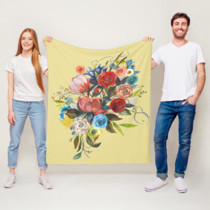Couverture Polaire Bouquet d'aquarelle douce Jaune pâle Personnalisab