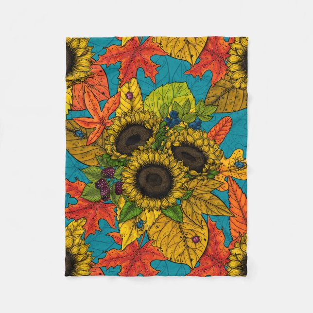 Couverture Polaire Bouquet d'automne en bleu (Devant)