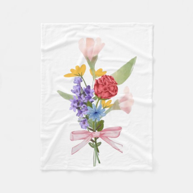 Couverture Polaire Bouquet de fleurs Blanche en polaire - Maison Flor (Devant)