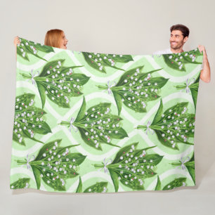 Couverture Polaire Bouquet de lys de la vallée fleurs sur vert
