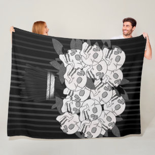 Couverture Polaire Bouquet de Roses Crâniennes Noir & Blanc Gothique