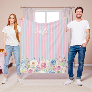 Couverture Polaire Bouquet de roses pastel personnalisé coquette