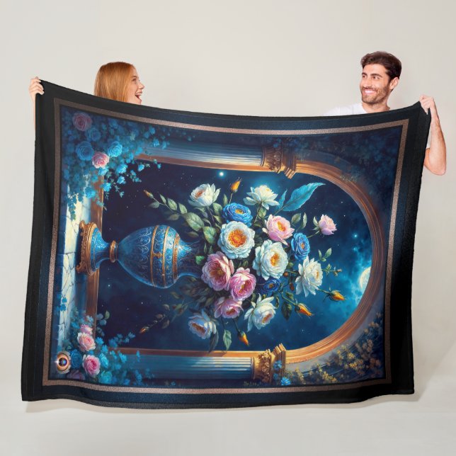 Couverture Polaire Bouquet Floral Glorieux Sous Un Ciel Lune (En situation)