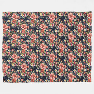 Couverture Polaire Bouquets de fleurs tyroliennes sur Navy Fleece