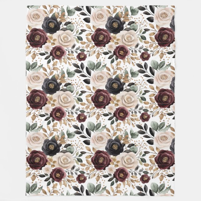 Couverture Polaire Bourgogne Crème Floral Chic   (Devant)