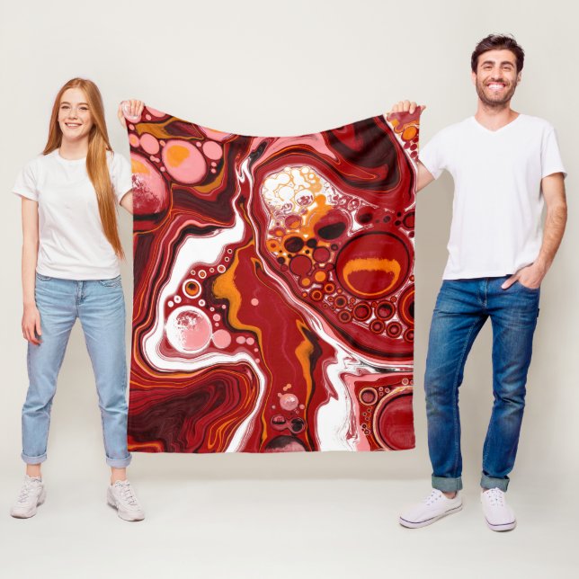 Couverture Polaire Bourgogne et Marbre blanc Fluid Art (En situation)