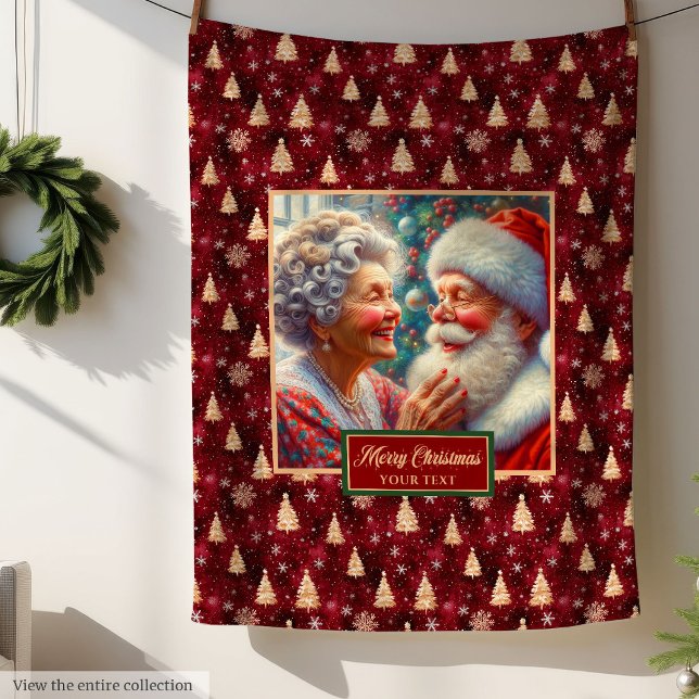 Couverture Polaire Bourgogne Gold Noël Blanket Classic Père Noël (Burgundy Gold Christmas Blanket Classic Santa Claus Gift)