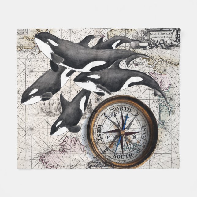 Couverture Polaire Boussole nautique d'orque (Devant (Horizontal))