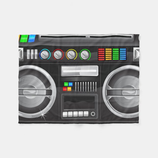 Couverture Polaire bouton arc-en-ciel rétro boombox ghetto blaster (Devant (Horizontal))