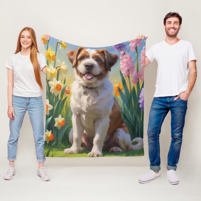 Couverture Polaire Bouviers Des Flandres Fleurs de printemps de chien (En situation)
