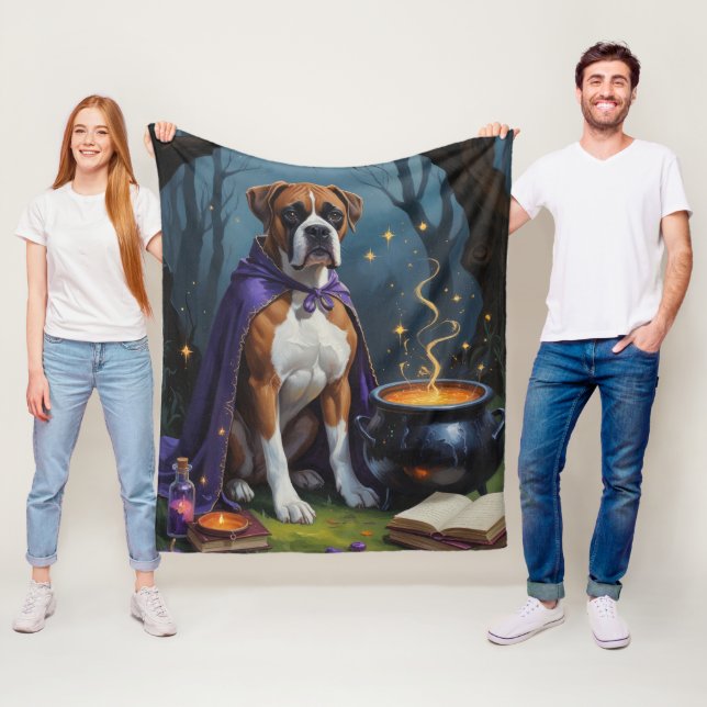Couverture Polaire Boxer Chien Whimsical Halloween Peinture (En situation)