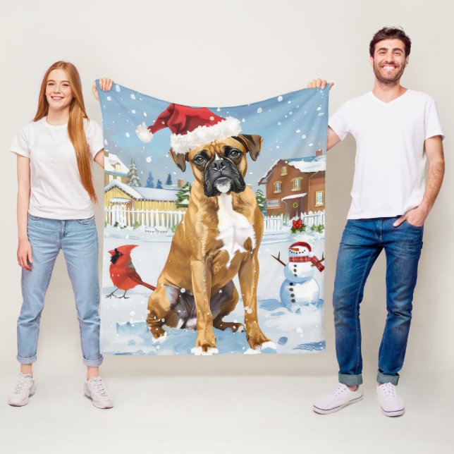 Couverture Polaire Boxer Chien Winter Wonderland Noël Joie (En situation)