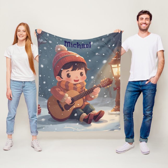 Couverture Polaire boy playing guitar Christmas Fleece Blanket (En situation)