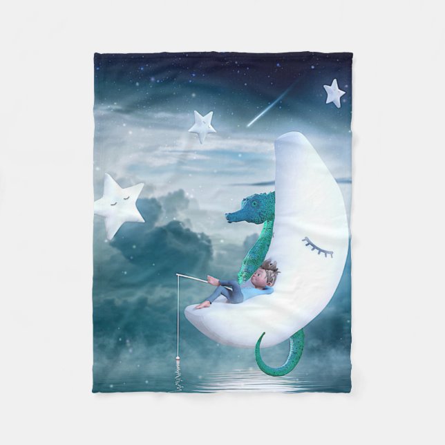 Couverture Polaire Boy & Seahorse Fishing on the Moon (Devant)