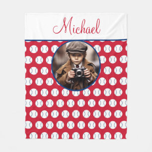Couverture Polaire Boys Baseball Rouge Blanc Bleu Photo personnalisée