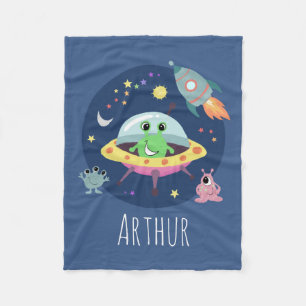 Couverture Polaire Boys Cute Space Alien Rocket Caricature et nom Kid