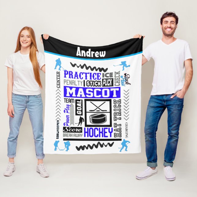 Couverture Polaire Boys Hockey Terminologie Personnalisée Bleu (En situation)