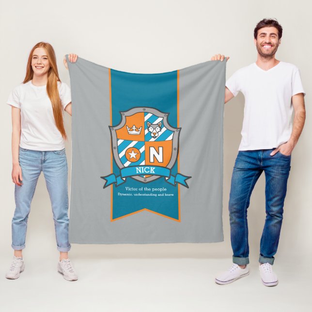 Couverture Polaire Boys Nick ou lettre N nom signifiant gris orange (En situation)