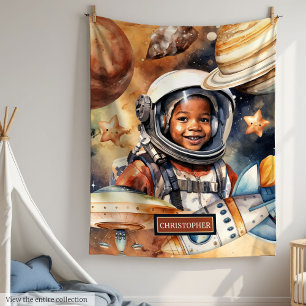 Couverture Polaire Boys Space Blanket Astronaut Aquarelle Design