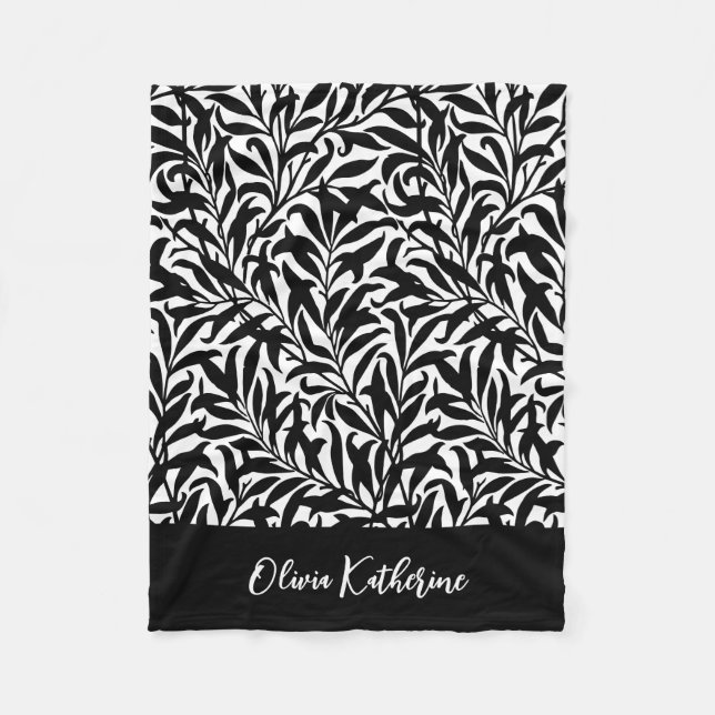Couverture Polaire Branche de Saule Noir et Blanc Monogrammée (Devant)