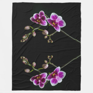 Couverture Polaire Branche d'orchidée couleur rose blanc noir pâle