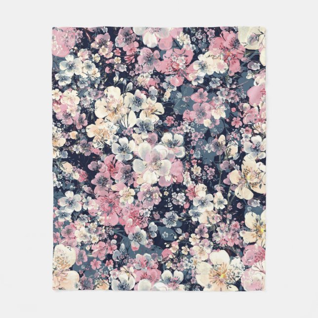 Couverture Polaire Branches en fleurs : aquarelle transparente motif (Devant)