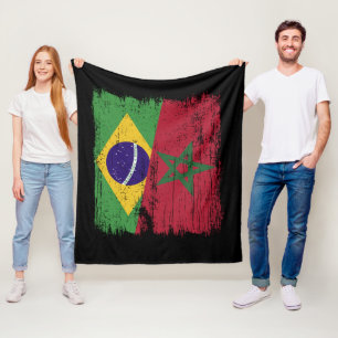 Couverture Polaire Brésil Maroc Demi-Drapeau Brésilien Marocain