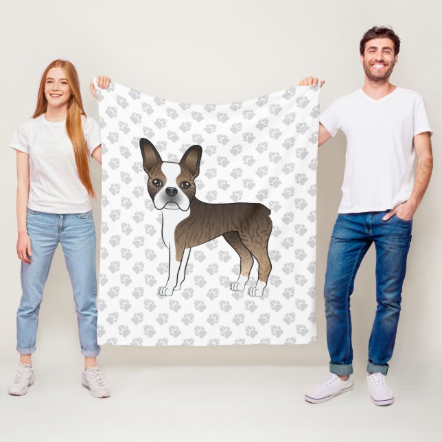 Couverture Polaire Brindle Boston Terrier Cute Cartoon Chig & Paws (En situation)