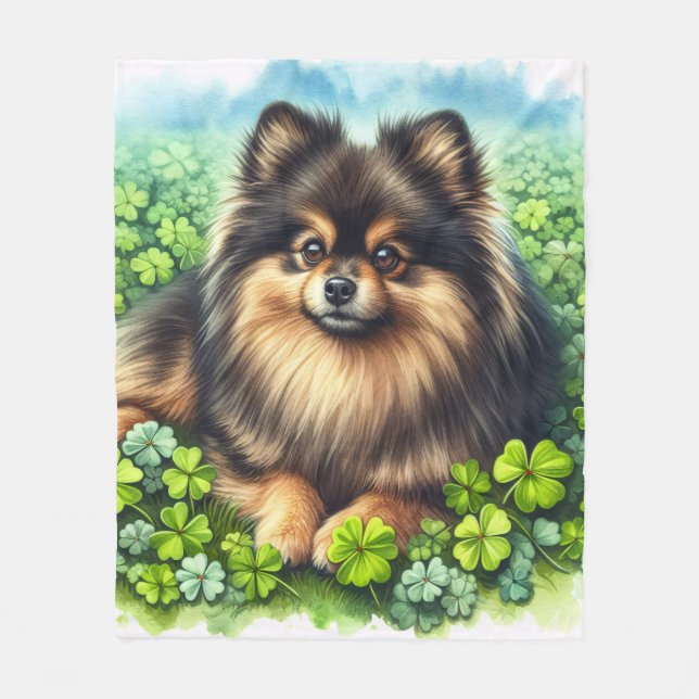 Couverture Polaire Brindle Sable Pomeranian Shamrock vert (Devant)
