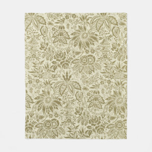 Couverture Polaire Brocade Botanique Toile Florale Motif Vert Sauge