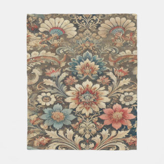 Couverture Polaire Brocade florale Vintage ornée dans un ton chaud