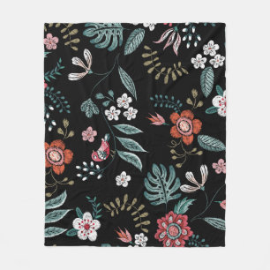Couverture Polaire Broderie Cou Floral, Bouquet Vintage.