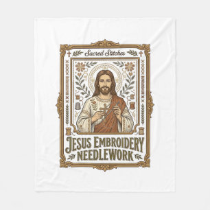 Couverture Polaire Broderie Jésus Travail à l'aiguille Jésus Broderie