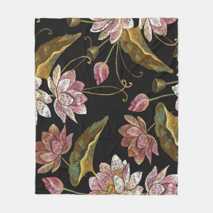 Couverture Polaire Broderie Lotus Fleurs Motif sans couture