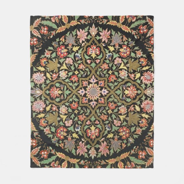 Couverture Polaire Broderie vintage florale Noir & Blush (Devant)