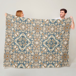 Couverture Polaire Brown Ochre Turquoise Hip Tribe Art