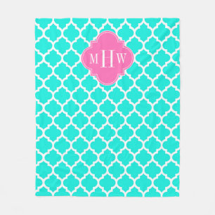 Couverture Polaire Brt Aqua Wht Marocain #5 HotPink2 Monogramme initi