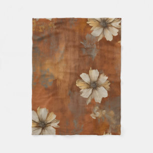 Couverture Polaire Brûlé Orange Beige Gris Ferme Floral Petit