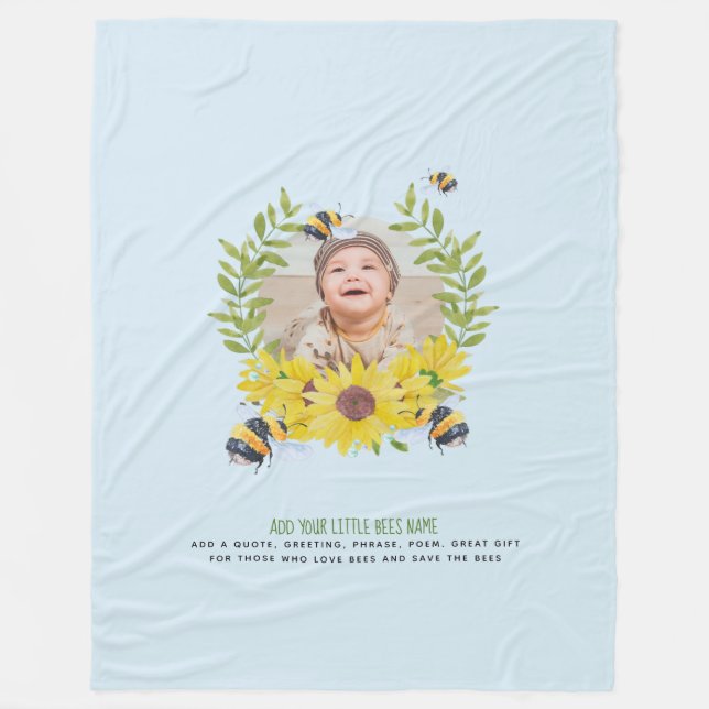 Couverture Polaire BUDGET Nouveau Bébé photo cadeaux Bees tournesols (Devant)