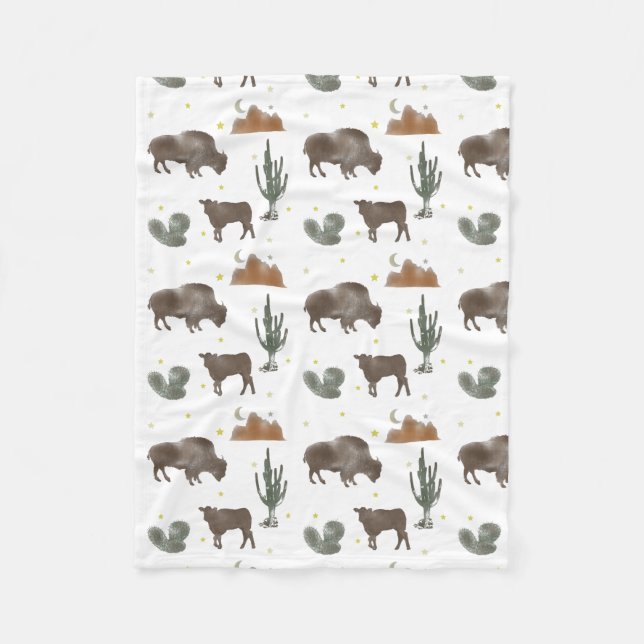 Couverture Polaire Buffalo Bison Bébé Calf Désert Cactus Stars (Devant)