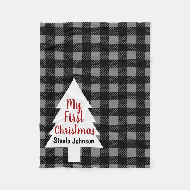Couverture Polaire Buffalo Check Plaid & Tree Mon premier Noël (Devant)